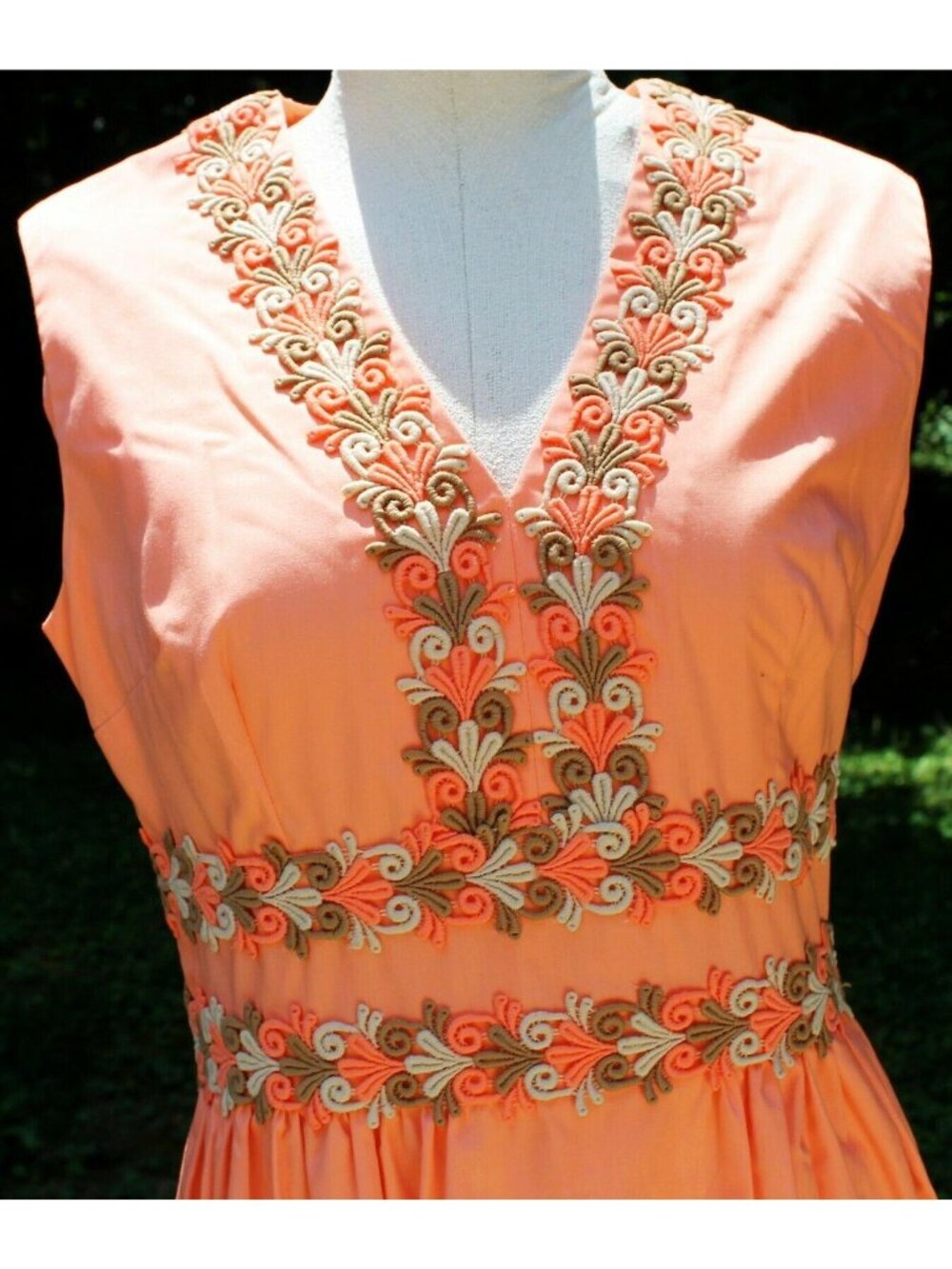 Vtg 1960s Coral Summer Dress Womens sz 12 Party Beach Lake Sheath Maxi Long